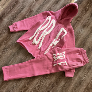 2026 Winter for New Custom Acid Wash <b>Distressed</b> Patch Embroidery 100% Cotton Tracksuits Cropped Oversized Zip Hoodie Set - Product Image 1