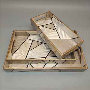 Plateau de service personnalisable en bois d'acacia massif, artisanal, écologique, non toxique et durable, avec décor Meena, pour le thé - Product Image 4