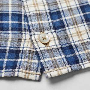 Men's Blue Plaid Twill for <b>Shirt</b> <b>Short</b> <b>Sleeve</b> <b>Button</b> Down Casual Cotton Summer Wear - Product Image 4