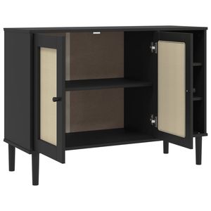 Aparador Grande en Madera de Pino Sólido Negro con Construcción de Madera de Ingeniería de Poliratán - Product Image 6