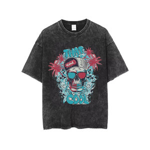 Regular Fit Men's Black T-Shirt with Skull and Tropical Print Short Sleeve O-Neck Street Style Jersey Cotton 320g Gear - Product Image 5