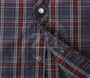 Camisa ignífuga de franela de hilo teñido de alto gramaje, a cuadros marrón y blanco, con broches de perla, resistente al fuego - Product Image 4