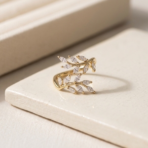 <b>Leaf</b> <b>Vine</b> Open Ring 14K Gold Lab Marquise Diamond <b>Leaf</b> Bypass Ring Adjustable Gold Ring Jewelry Anniversary Gift - Product Image 3