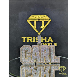 Designer CARL <b>Name</b> <b>Necklace</b> Lab Grown Diamond Hand Set Stones <b>Custom</b> Iced Out Pendant By Trisha Jewels - Product Image 3