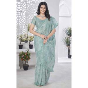 Saree DE TRABAJO DE Bordado de hilo multicolor de diseñador para ropa de fiesta en un elegante vestido de carrera - Product Image 2