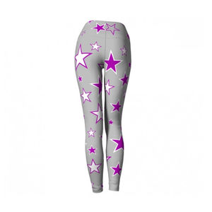 Leggings de yoga taille haute pleine longueur avec imprimé étoiles violettes, en Spandex et Polyester, extensibles dans les quatre sens, avec taille élastique - Product Image 6