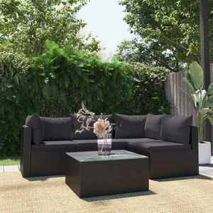 Black Outdoor Garden <b>Sofa</b> Set With Cushioned UV Resistant PE <b>Rattan</b> Patio Furniture Contemporary Design Waterproof Cushions - Product Image 1