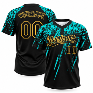 Camiseta de Béisbol Sublimada Personalizada 100% Poliéster, Manga Corta, Diseño Negro con Salpicaduras Rojas, Dos Botones, Nombre y Número del Equipo para Prácticas - Product Image 5