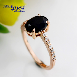 Natural Black Onyx <b>Ring</b> 925 Sterling <b>Silver</b> Zircon Rose Gold Plated Elegant Classic <b>Statement</b> Engagement Cocktail <b>Ring</b> for Women - Product Image 1