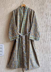 Kimono Estampado a Mano con Manga Larga, Corte Holgado, Largo Maxi, con Cinturón, Ropa Casual para Todas las Temporadas, Kimono de Algodón Tejido - Product Image 4