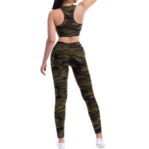 Ensemble de survêtement pour femme avec logo personnalisé, motif camouflage, sans couture, ensemble de yoga, leggings de compression, soutien-gorge de sport, ensemble de fitness 2 pièces, vêtements de sport - Product Image 2