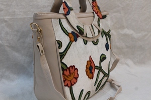 Floral Embroidered ari work Tote Bag PU Leather Shoulder <b>Handbag</b> Casual Carryall for Daily Use - Product Image 3