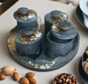 Ensemble de pots à fruits secs en résine écologique faits à la main, couleur blanc nacré, avec couvercle à clapet pour la conservation de la fraîcheur, logo personnalisé, stockage alimentaire - Product Image 1