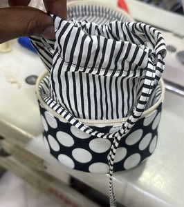Handmade Cotton Round Cosmetic Storage Bag | Polka Dot Drawstring Makeup Organizer Travel <b>Case</b>. - Product Image 2
