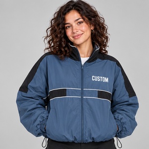Premium quality <b>Women</b> <b>Windbreaker</b> Jacket Steel Blue Black Block Sporty Running Track Coat Loose Fit Outerwear Direct sale - Product Image 1