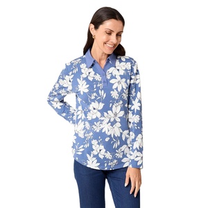Polo con estampado de verano para mujer al por mayor, Polo de algodón de ajuste informal de tela suave estampado de manga completa para exteriores y ropa de oficina - Product Image 1