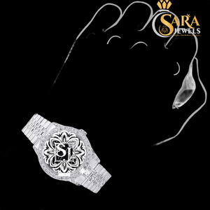 Limited Edition Luxury Business Style Analog Quartz Movement Two Tone Rose <b>Skeleton</b> Iced Moissanite Diamond <b>Watch</b> 20mm Band - Product Image 1