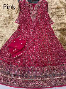 Moda de moda india para mujer vestido Kurti bordado Anarkali de red pesada larga con Dupatta traje de fiesta de boda para niñas - Product Image 4