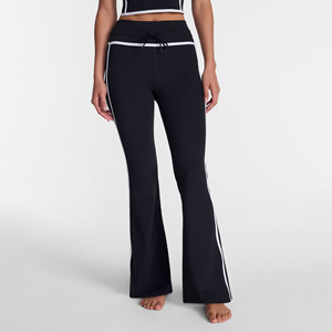 Pantalon évasé taille haute pour femme, noir, avec cordon de serrage, rayures latérales, longueur intégrale, style sportif - Product Image 1