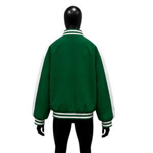 Veste universitaire décontractée verte en laine oversize, style streetwear, veste de mode universitaire, vêtement d'extérieur premium avec fermeture éclair sur le devant - Product Image 2