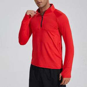 เสื้อพูลโอเวอร์ออกกำลังกายผู้ชายแบบซิป 1/4  โลโก้สั่งทำได้ แห้งเร็ว ระบายอากาศดี เหมาะสำหรับการฝึกซ้อมในยิม มีช่องสำหรับนิ้วโป้ง ซับเหงื่อ ผลิตจากผ้าสแปนเด็กซ์/โพลีเอสเตอร์ - Product Image 2