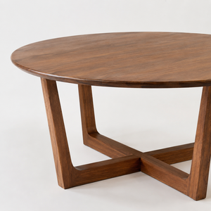 Traditional <b>Round</b> <b>Wooden</b> <b>Coffee</b> <b>Table</b> with Natural Grain Finish Sturdy Cross Base for Living Room Home Decor Furniture Antique - Product Image 2