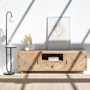 Mueble de TV de Madera Vandana Lunaris Flux, Consola de Entretenimiento Moderna de Madera Maciza Minimalista - Product Image 1