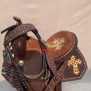 Ensemble de sellerie de cheval en cuir occidental haut de gamme, fait main, avec arceau en bois et quincaillerie nickelée, outillé pour l'équitation - Vente chaude - Product Image 2