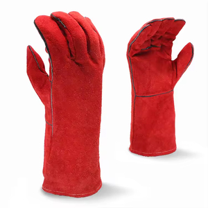 Guantes de soldadura de seguridad de cuero vacuno rojo de 14 o 16 pulgadas con logotipo personalizado, guantes de trabajo ignífugos de alta calidad y buen precio para soldadores - Product Image 1