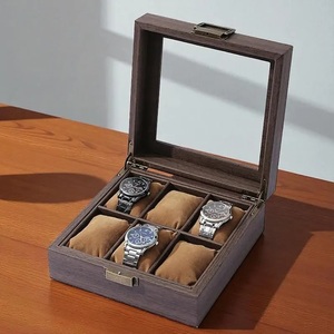 6 Slot Wooden Watch <b>Box</b> with Glass Lid Hanging Display Case Eco-Friendly & Durable Handcrafted Design - Product Image 2
