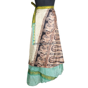 Nouvelle jupe longue en soie indienne, sarong de plage, pareo, jupe longue à enrouler pour femmes, sari en soie vintage, jupe longue à enrouler, 2 couches - Product Image 4