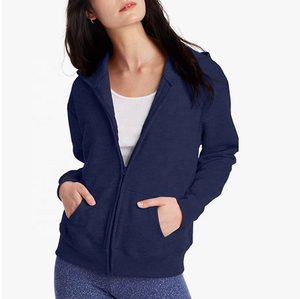 Sudadera con capucha deportiva de poliéster/algodón con cierre de mosca y cremallera de la mejor calidad para mujer, ropa de calle larga, Tops activos sólidos - Product Image 6