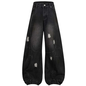 Wholesale Lightweight Casual Canvas Faded <b>Jeans</b> Stretch <b>Men</b> Pants Mid Waist Urban Streetwear Custom Logo - Product Image 2