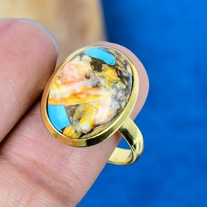 Bague en argent sterling 925 plaqué or 18 carats avec pierre précieuse ovale en cuivre jaune huître - Product Image 3