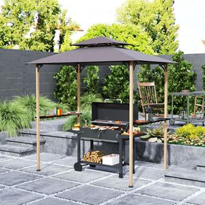 Abri de barbecue à double niveau 8FT X 5FT avec 2 étagères latérales et 10 crochets, auvent et pergola pour patio et jardin - Product Image 2