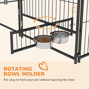 Recinto per cani da esterno 6.9FT X 6.9FT X 5FT con tettoia, colore caffè, box da giardino, gabbia con ciotola rotante, sicuro per animali domestici giganti - Product Image 6