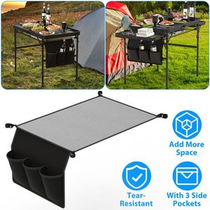 Tear-Resistant Hanging <b>Storage</b> Net for Camping Table 35.43x23.62 Folding Table Net Bag with 3 Side Pockets and 4 <b>Corner</b> Clips - Product Image 1