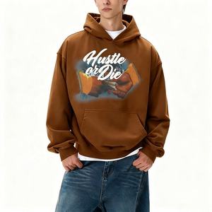 Sweat-shirt à capuche marron pour homme en coton French Terry, coupe ample, décontracté, avec poche et imprimé, idéal pour l'automne - Product Image 5