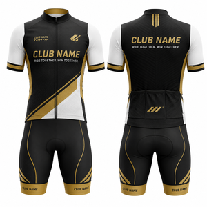 Ensemble de maillot de cyclisme unisexe personnalisé MEGAMAPLE, noir et or, imprimé par sublimation, nom du club, design « Ride Together », polyester respirant - Product Image 1