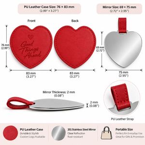 Miroir de poche avec logo personnalisé et étui en cuir PU rouge pour souvenirs de mariage et cadeaux promotionnels d'entreprise - Product Image 3