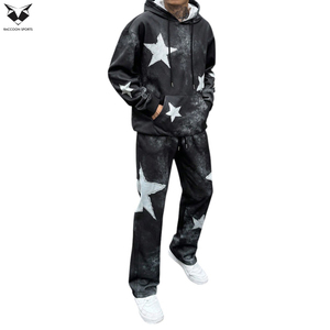 Men Casual <b>Tie</b> <b>Dye</b> Star Print With Wholesale Rate Kangaroo Pocket Drawstring Hooded Sweatshirts And Loose Straight Pants <b>Sets</b> - Product Image 3