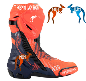 Bottes de moto en cuir pour hommes, design unique et tendance, qualité supérieure, doublure en mesh respirant, style course, ventilées, blanches - Product Image 1