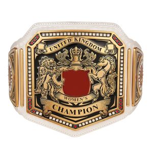 เข็มขัดแชมป์ WWE สหราชอาณาจักรสำหรับผู้หญิง คุณภาพพรีเมียม สายสีขาว ดีไซน์สีทอง ปรับแต่งชื่อได้ - Product Image 2