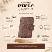 Portefeuille vintage en cuir véritable avec porte-cartes RFID, motif floral en relief, étui fin pour cartes de crédit, organisateur de cartes de visite fait à la main pour hommes et femmes
