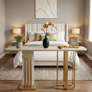 Modern Gold-Plated Stainless Steel Accent <b>Table</b> - Sleek <b>Marble</b> Top <b>Console</b> with Precision Metal Framework - Product Image 3