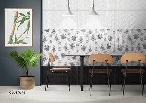 Azulejos florales escandinavos de 600x1200 con patrón de hojas verdes y flores amarillas para decoración de paredes (S) - Product Image 3