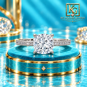 Magnifique bague de couple personnalisée en diamant de laboratoire taille coussin vintage pour mariage et occasions spéciales en platine - Product Image 1