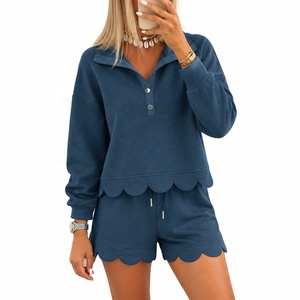 Conjunto de 2 Piezas para Mujer, Blazer Negro de Manga Larga y Shorts con Volantes, Traje Deportivo Informal 100% Algodón, Estampado Veraniego - Product Image 5