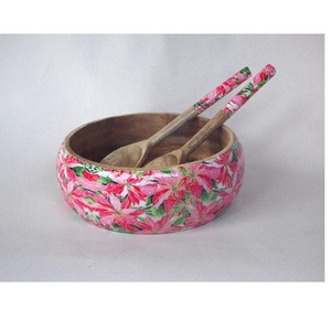 Bol décoratif en bois avec saladier et bols en bois de manguier bleu Bols en bois design avec services à salade - Product Image 4