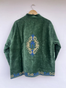 Hand Embroidered Suzani Velvet Bomber <b>Jacket</b> <b>Reversible</b> Boho Vintage Short Coat Colorful Ethnic Floral Pattern Cotton Filled All - Product Image 2